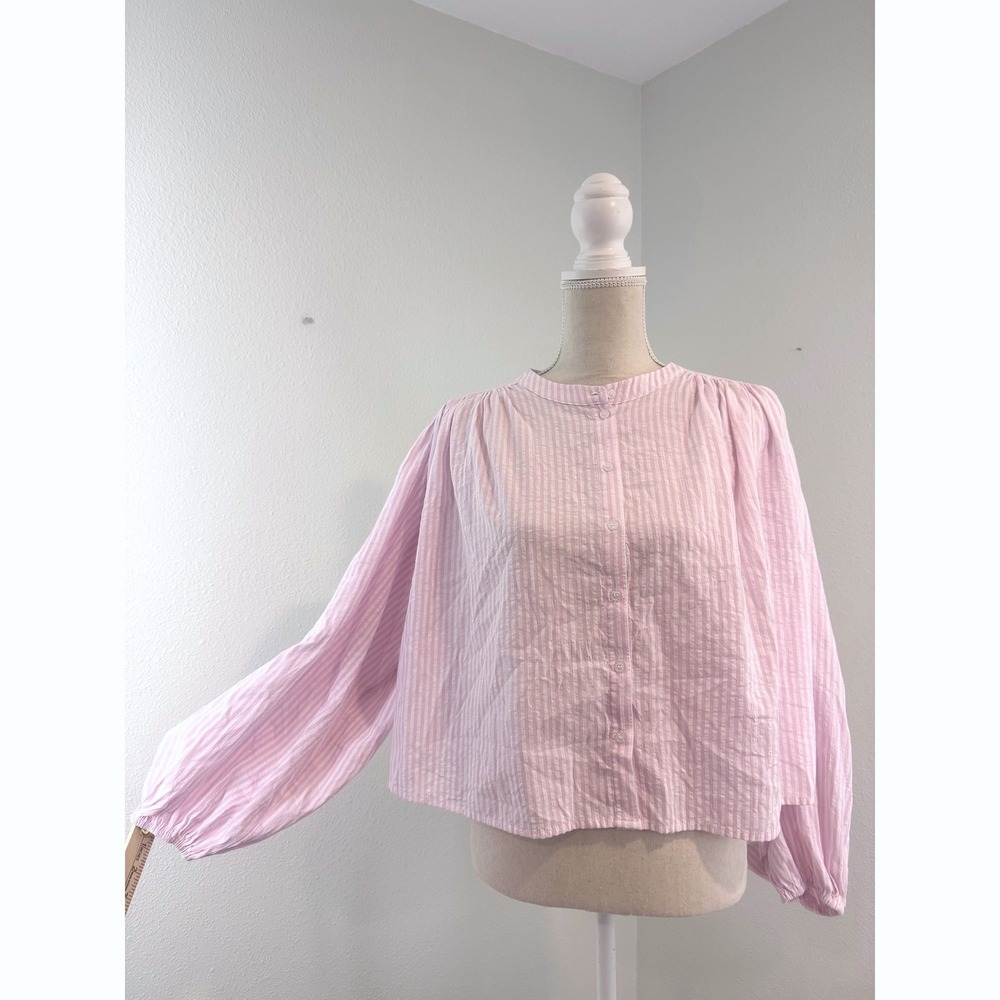 Altar'd State Linda Puff Sleeve Button Up Top Balloon Sleeve Coquette Barbie - Picture 3 of 9
